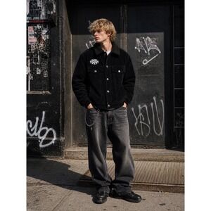 Deus Ex Machina Mens Black Corduroy Sherpa Trucker Jacket XL Y2K Streetwear